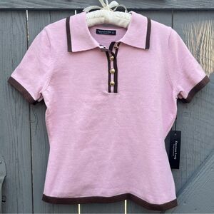 Emerson Lang Preppy Short Sleeved Sweater Top NWT Gold Buttons Pink Size Large